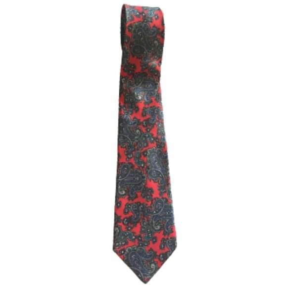 DIOR Silk Tie Necktie Paisley Print Italy Red Blue - Picture 1 of 7
